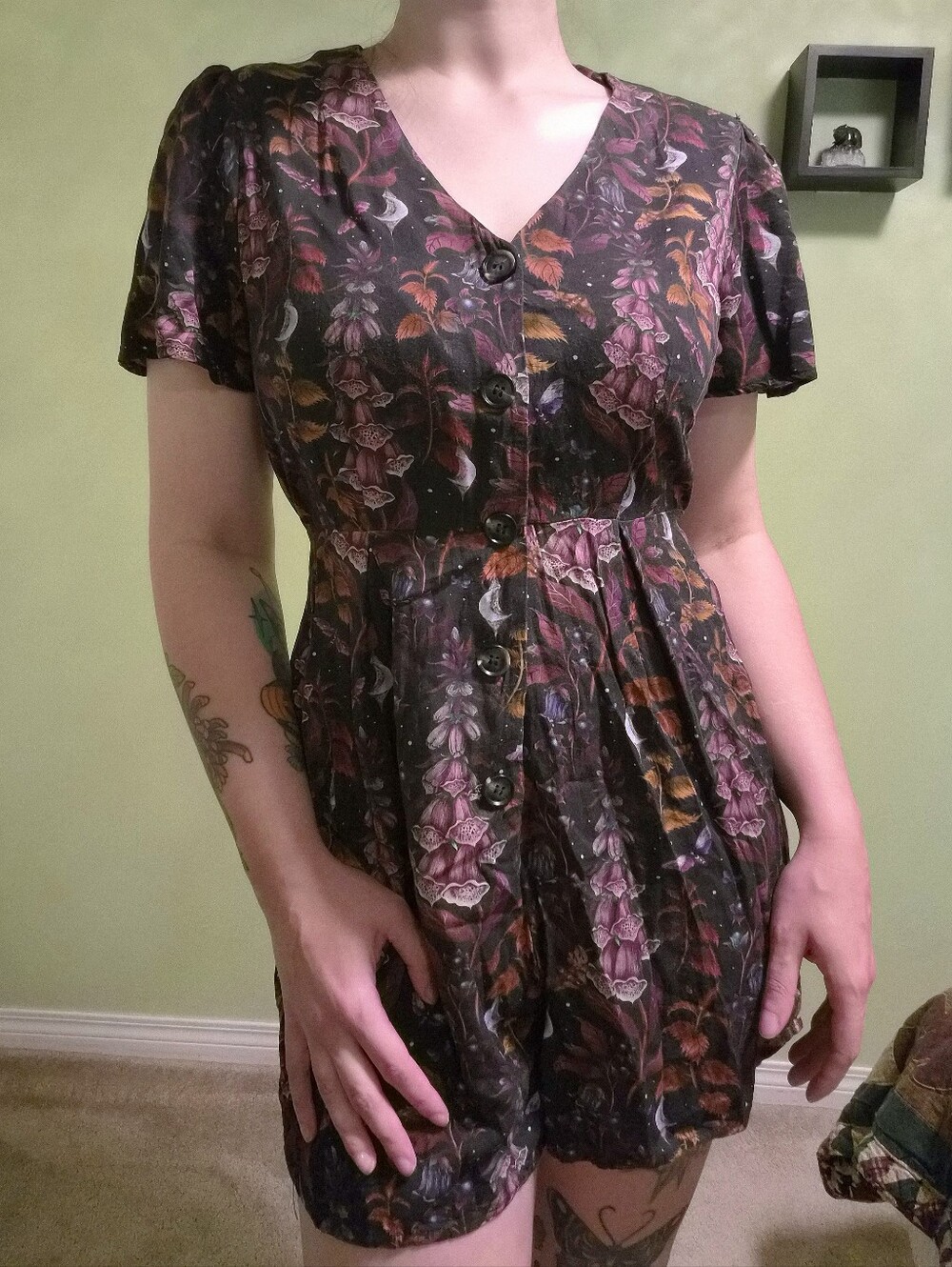 Disturbia Foxglove Print Button Up Playsuit With Flutter Sleeves